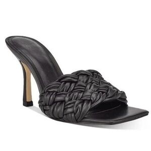 MARC FISHER Womens Black Draya Toe Stiletto Slip On Leather Heeled Sandal 5.5 M